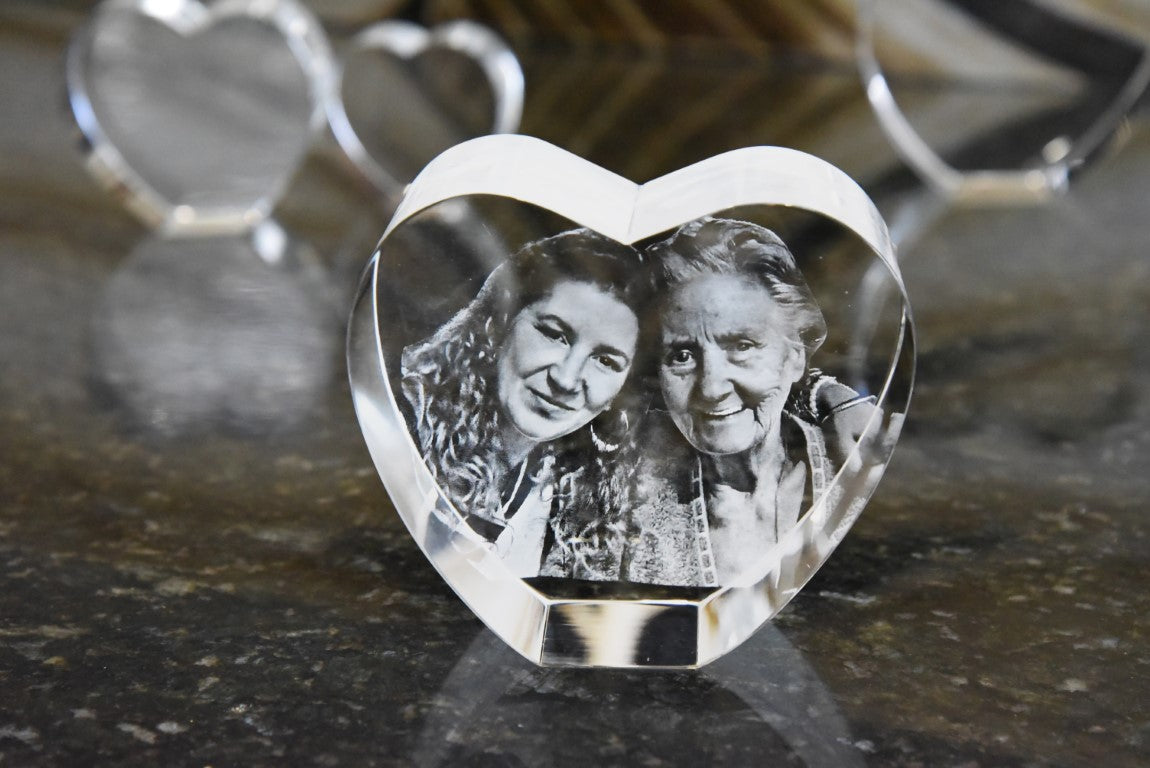 3D Crystal Heart, Laser Engraved Block, Picture Etched Glass - 3D Laser  Gifts